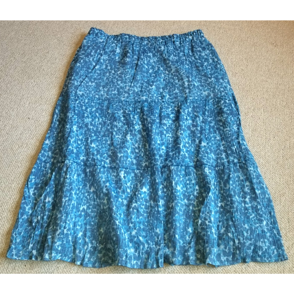 Womens Skirt-NANETTE LEPORE-blue patterned pull-on tiered midi peasant BOHO-L